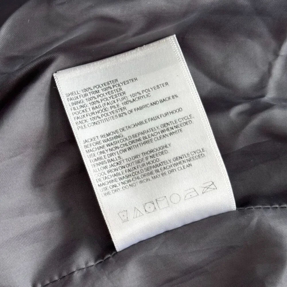 Laundry By Design Long Quilted Puffer Coat Black Faux Fur Hood Women's L Good - Picture 10 of 12